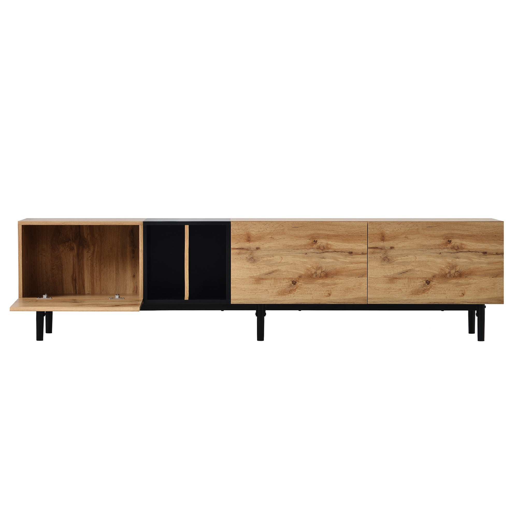 Natural wood TV stand with three doors, limited edition Anthony & Home furniture, featuring a sleek modern design.