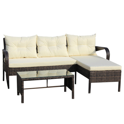 Outdoor 3 Piece Conversation Set Wicker Rattan Sofa Cushions