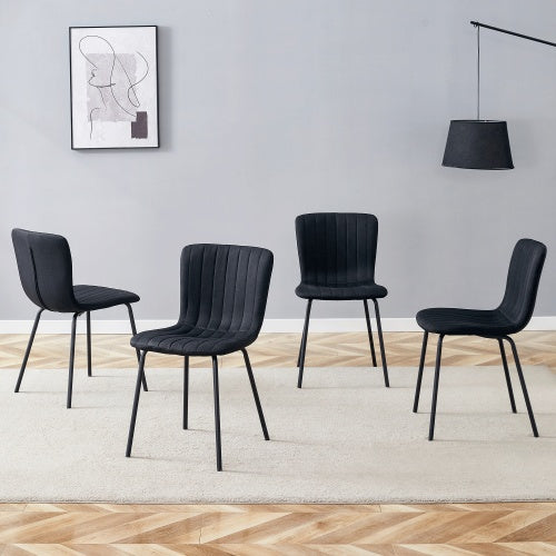 Luxury Minimalist Dining Chairs Set Four Black Metal Legs