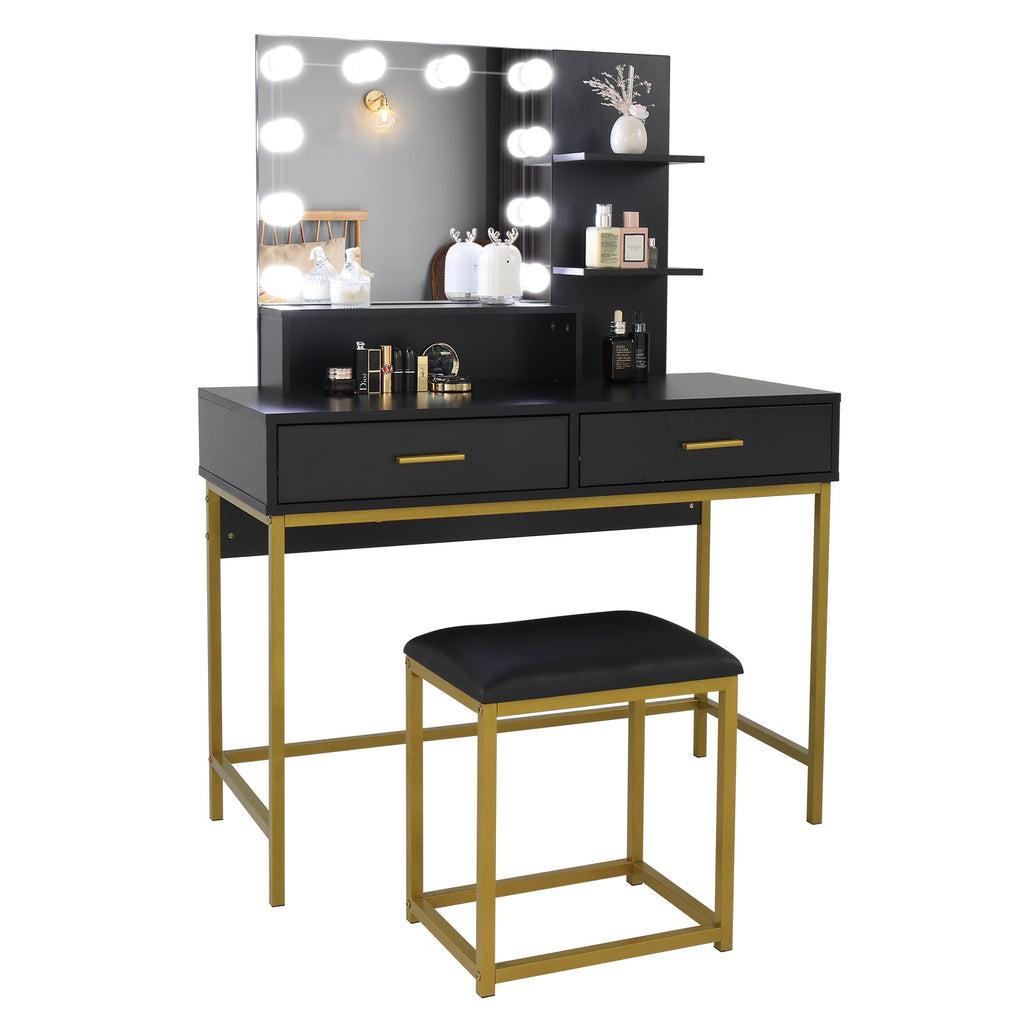 Black Dressing Table Set Two Drawers And Three Tier Shelf