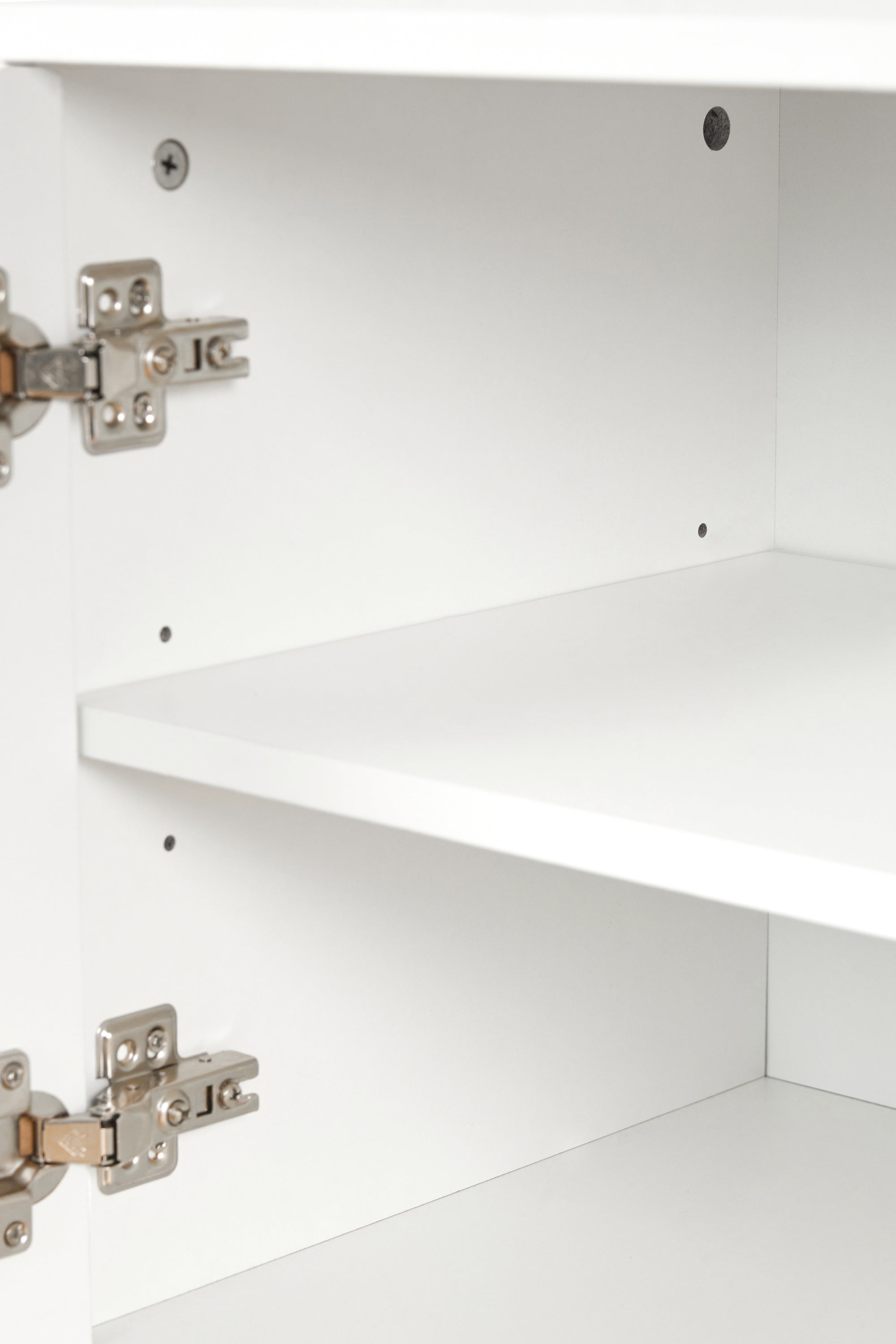 White Anthony & Home ON-TREND TV stand with arch cabinets, solid wood legs, adjustable shelves, suitable for TVs up to 78 inches.