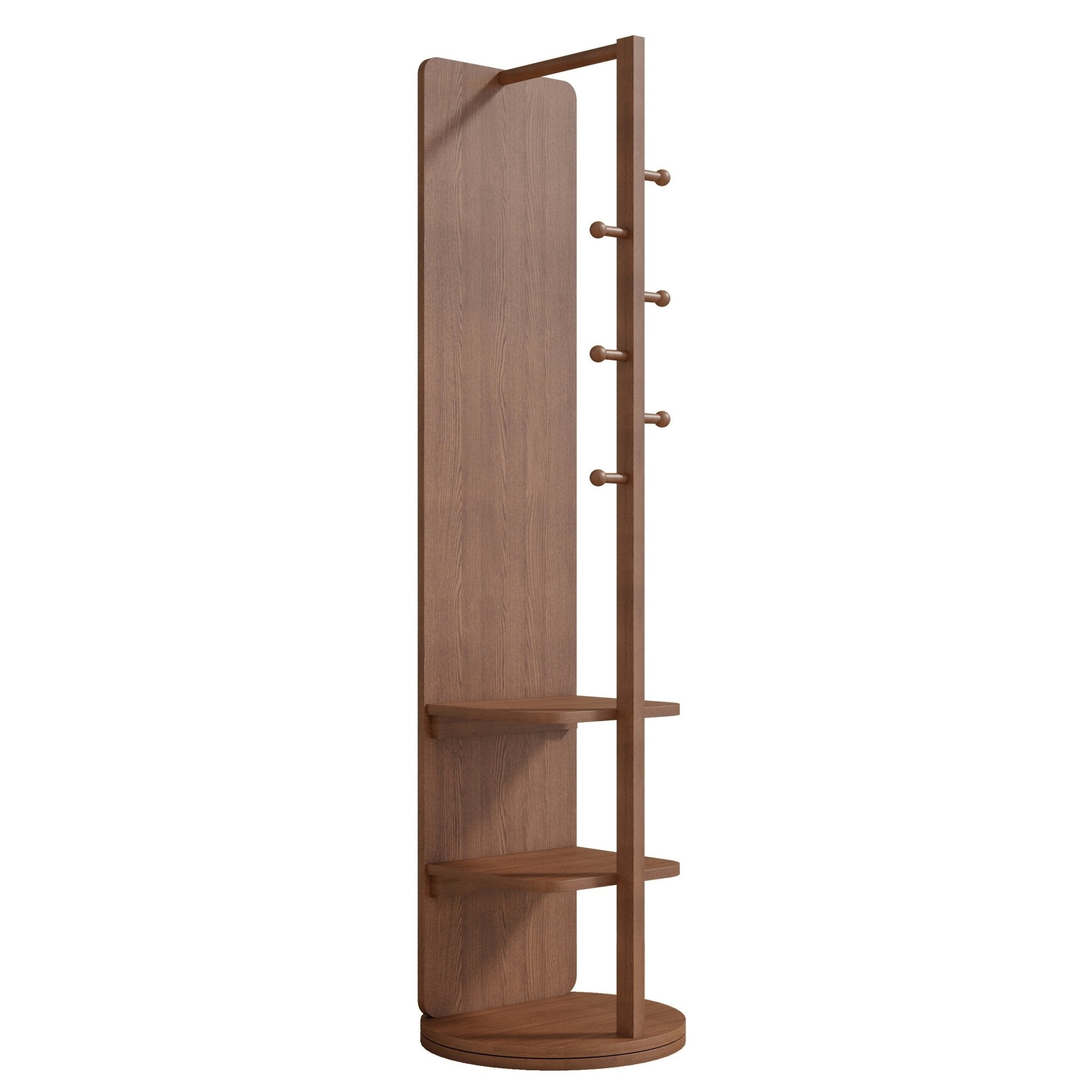 Walnut Anthony & Home 360-degree rotating full-length mirror with a sleek wooden frame and versatile tilting design.