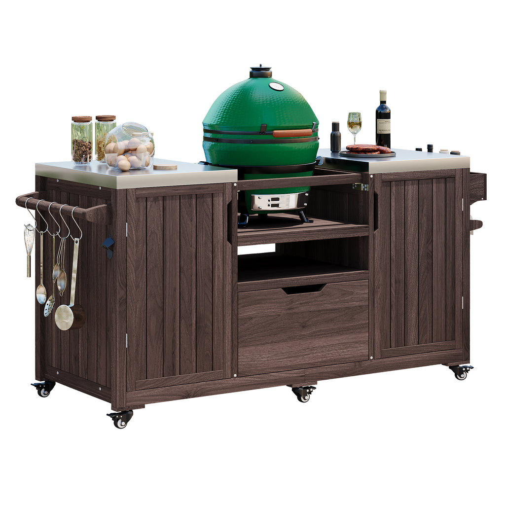 Anthony & Home Atelier Edition outdoor kitchen island with solid wood construction, designed for Kamado grills.