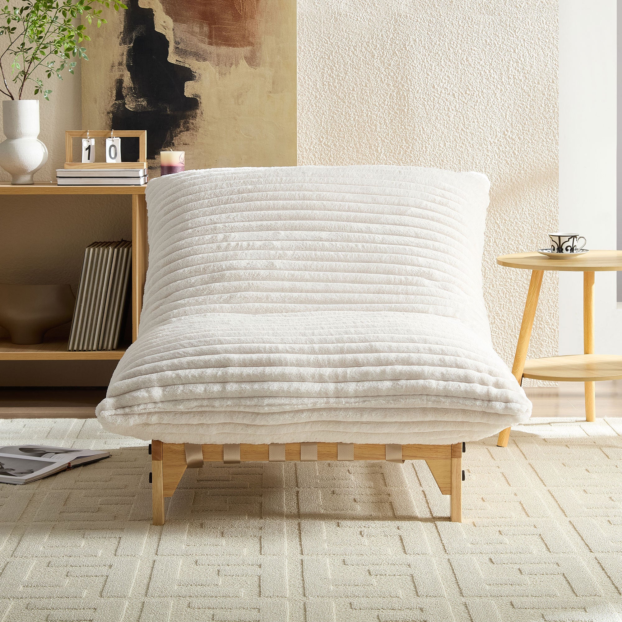 Off-white Anthony & Home corduroy armless lazy sofa with plush cushioning, limited edition design, perfect for modern living rooms.