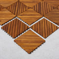 Dashiell 12-diagonal slat acacia interlocking deck tile by Anthony & Home showing a wooden outdoor flooring tile with interlocking design