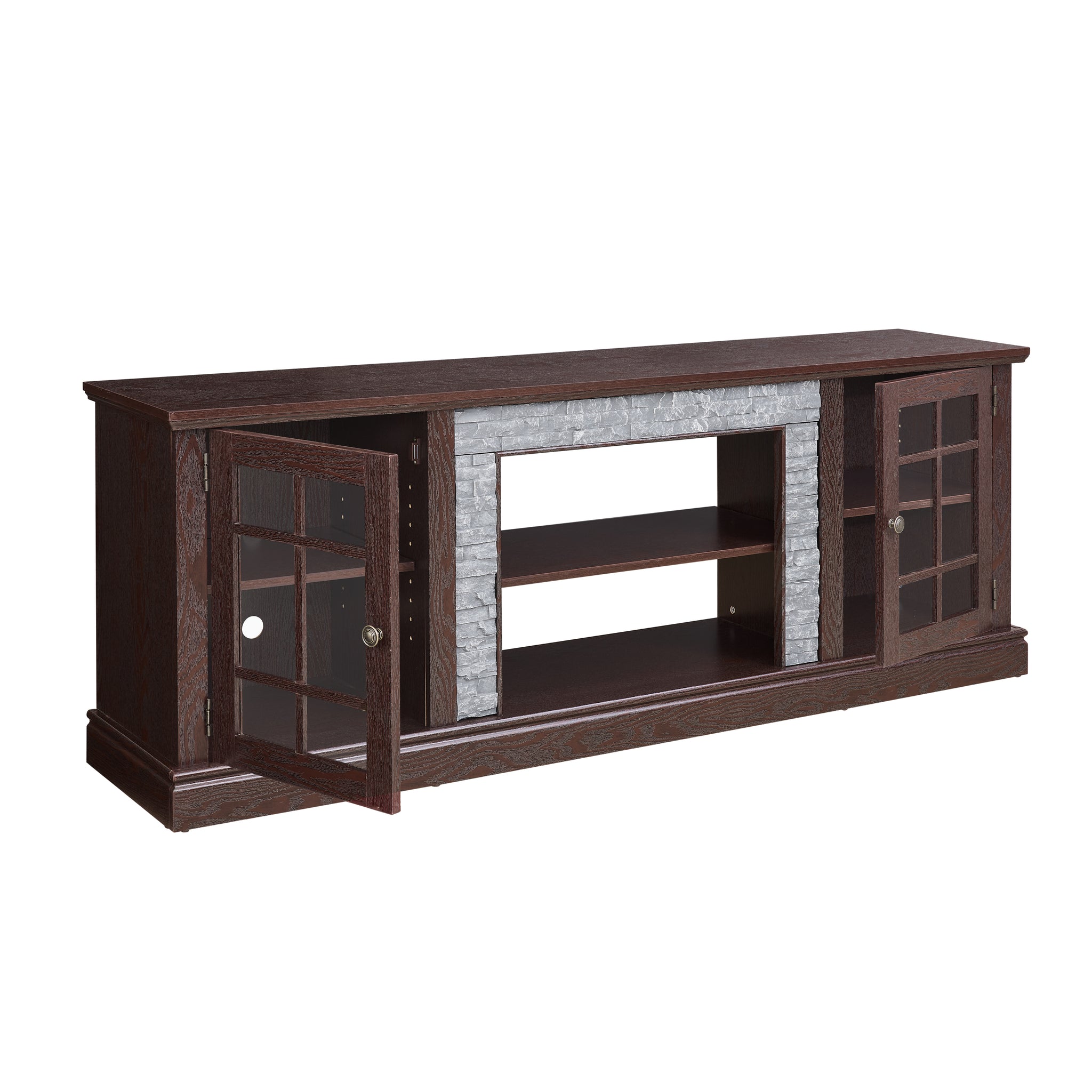 Anthony & Home Atelier TV stand with faux stone cabinet, 2-door media console, large entertainment center in modern living room setting