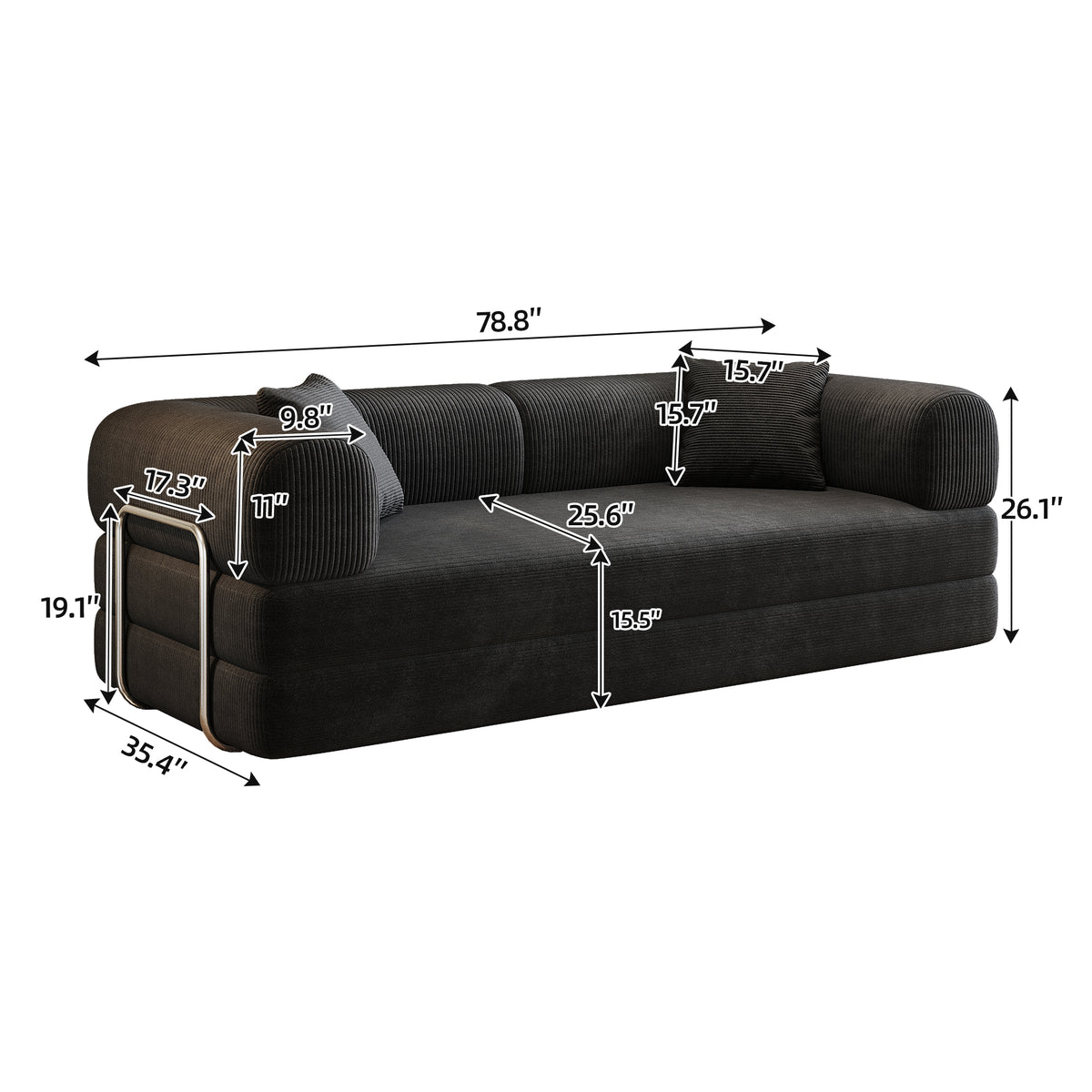 Black Anthony & Home Corduroy Convertible Sofa Bed from the Atelier Collection, showcasing its stylish design and versatile functionality.