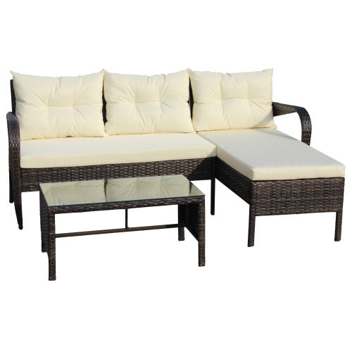 Outdoor 3 Piece Conversation Set Wicker Rattan Sofa Cushions