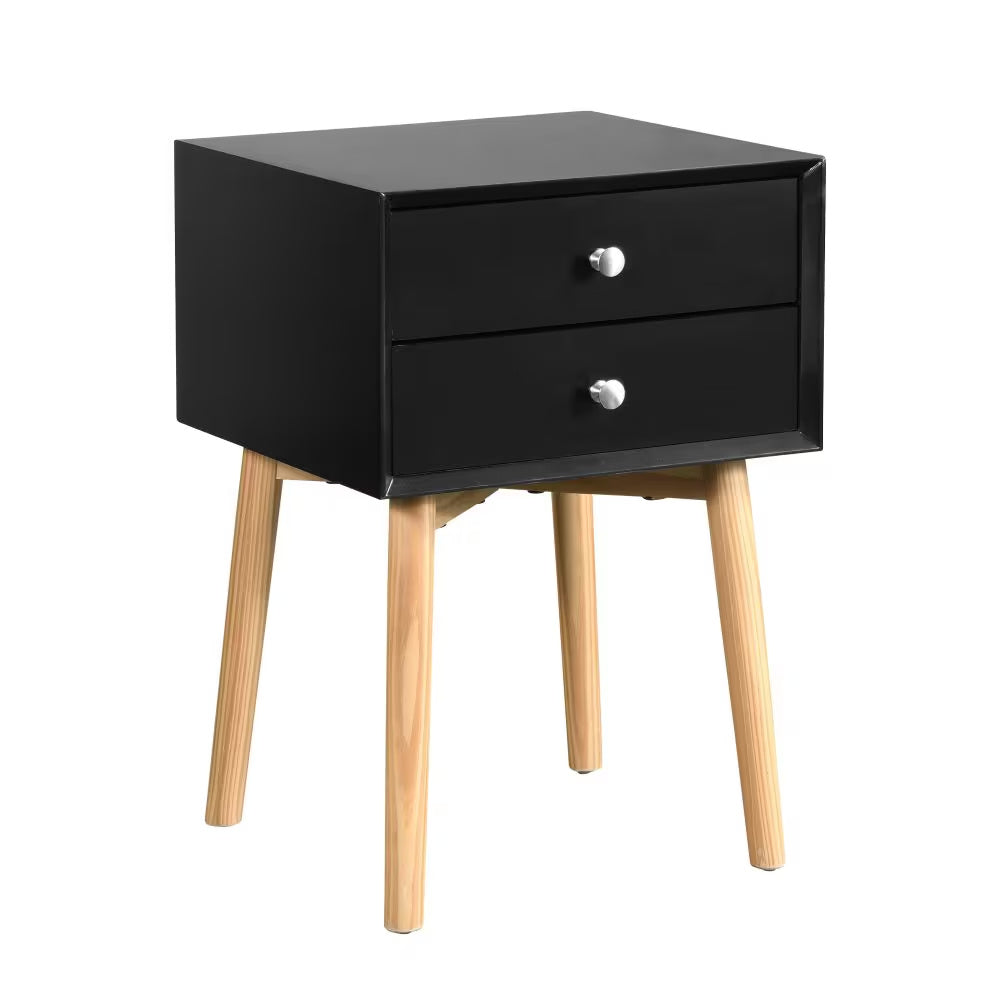 Modern Bedside Table With Two Drawers And Wood Legs