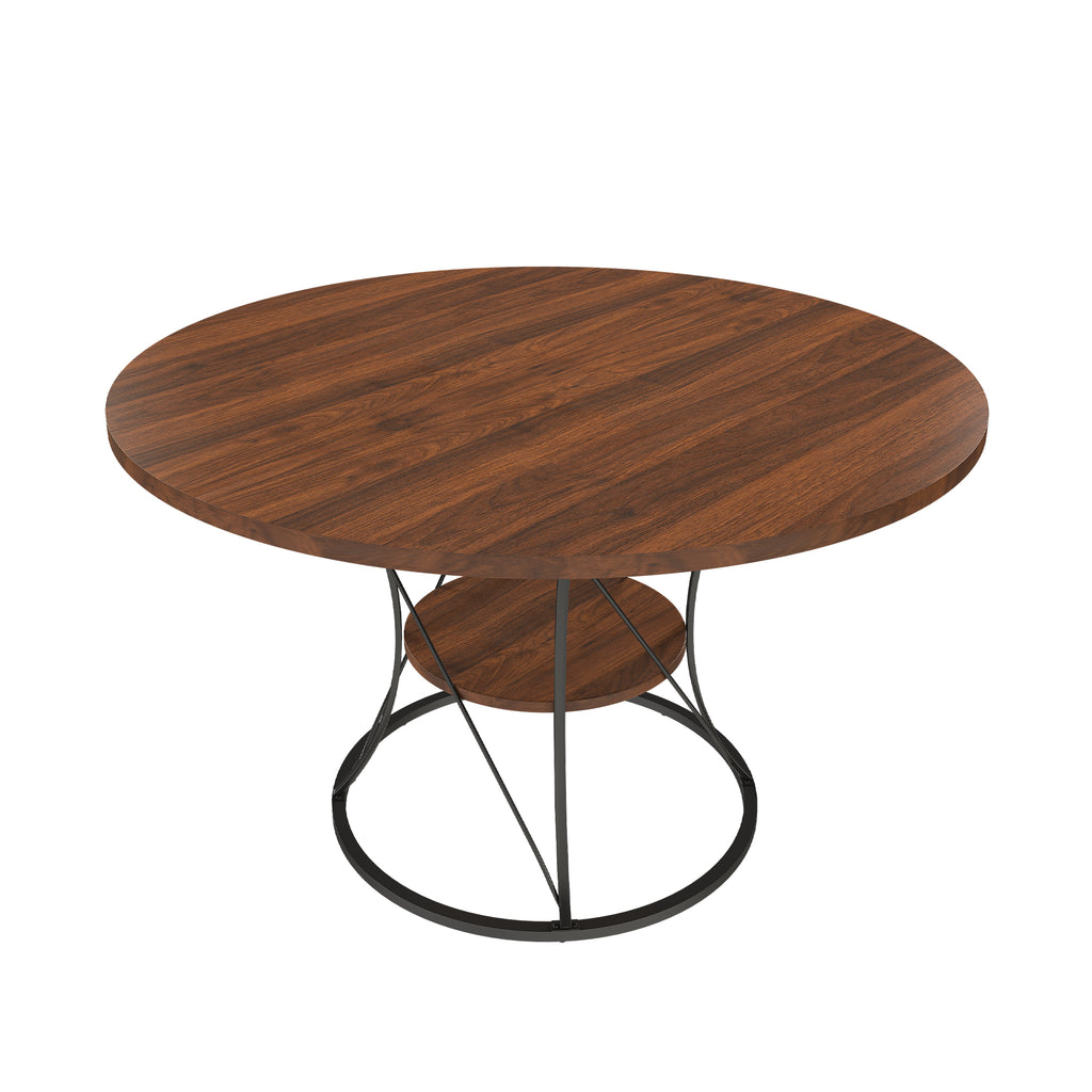 Anthony & Home studio round extendable dining table made of solid wood, showcasing its elegant, versatile design and natural wood finish.