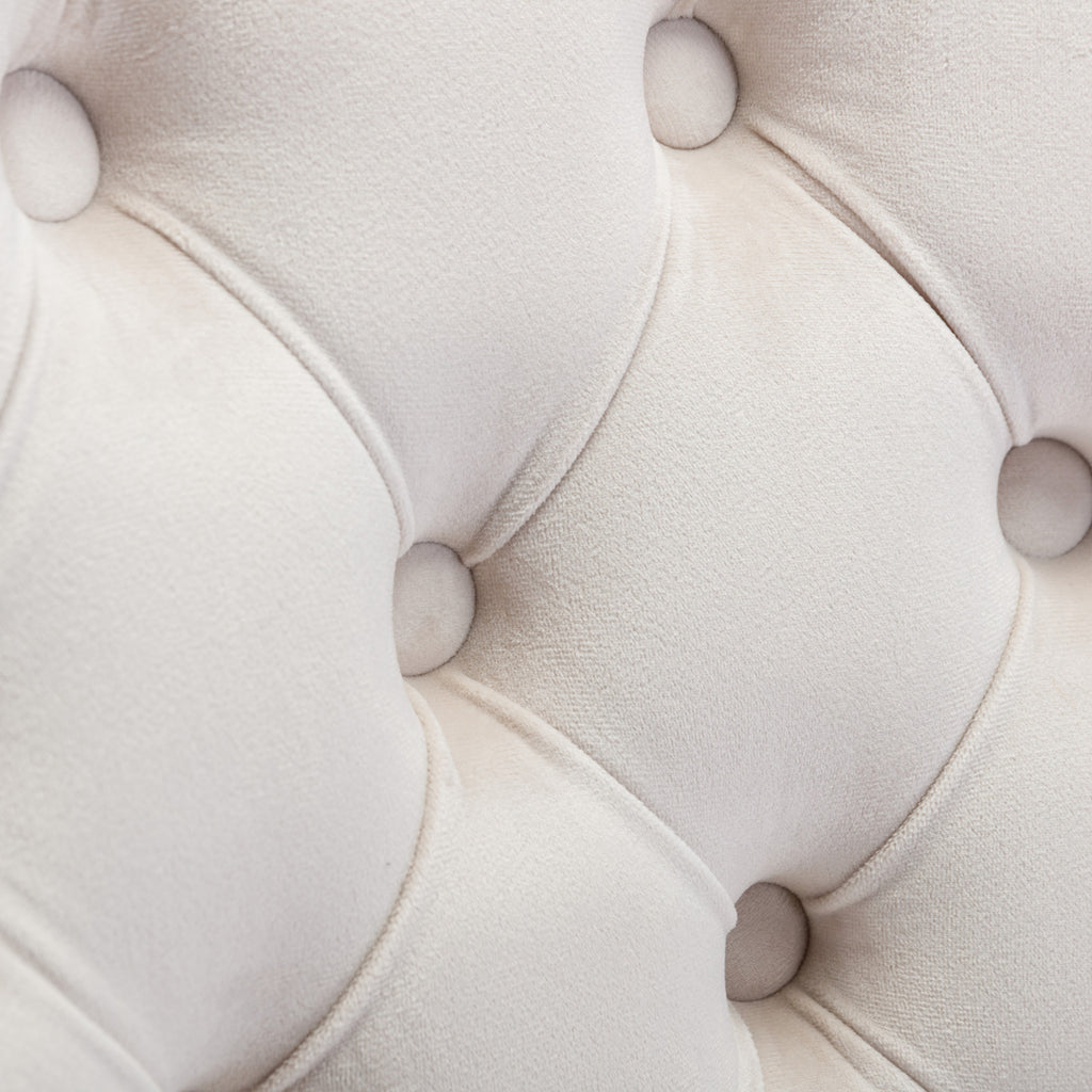 Anthony & Home A&A Velvet Tufted Office Chair in beige with adjustable height, swivel base, and ergonomic design.