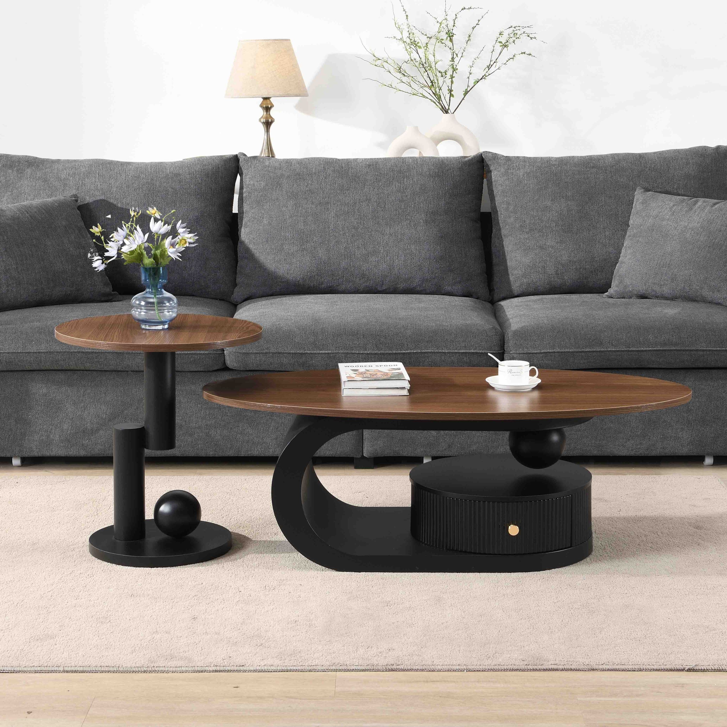 Elegant Nesting Coffee Tables Set Of Two With MDF And Iron Frame Premium Craftsmanship For Living Room