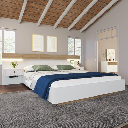Floating Bed With Headboard Timber Slatted Bed Frame 160x200
