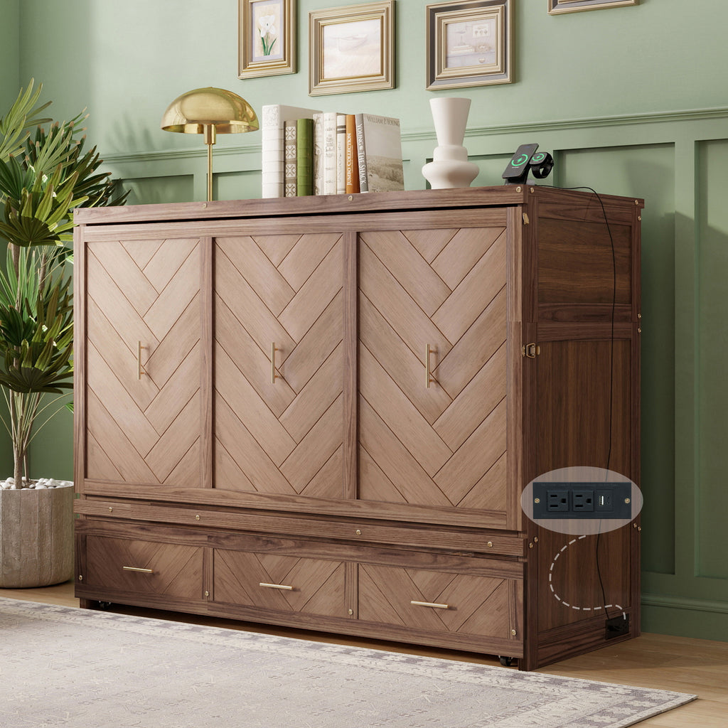 Murphy bed studio in light walnut finish by Anthony & Home, showing the space-saving wall bed with a sleek wooden design.