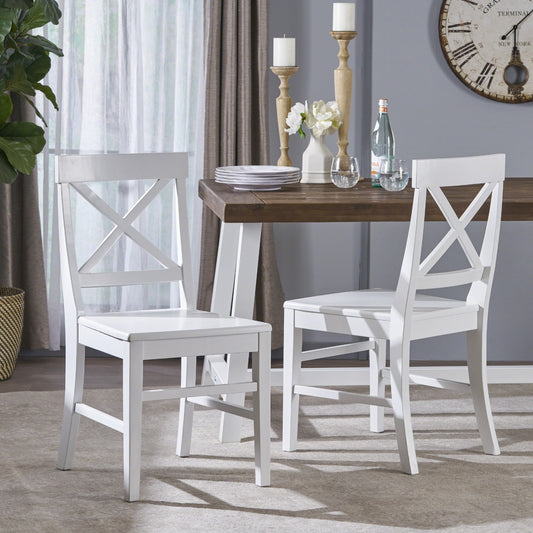 Acacia Wood Dining Chairs White Set for Modern Dining