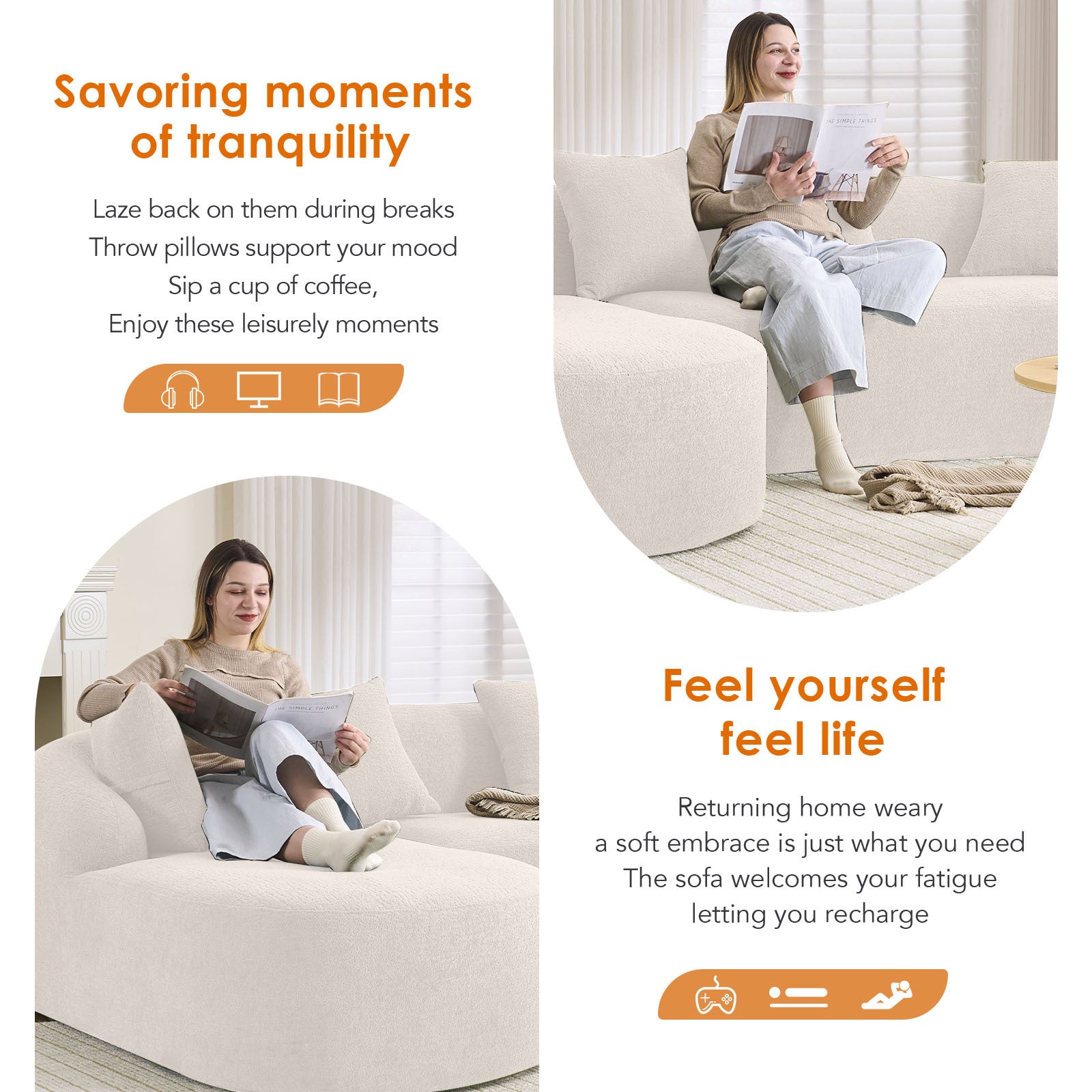 Anthony & Home Heritage Collection L-shaped sectional with curved chaise, showcasing minimalist, elegant upholstery and modern design.
