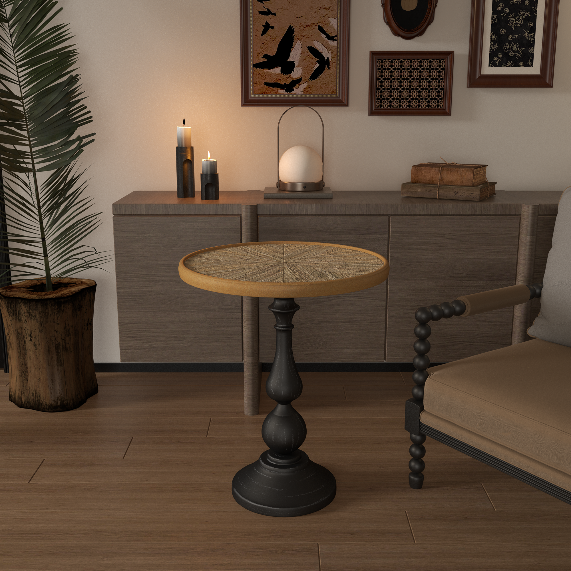 Natural Wood And Metal End Table French Country Elite