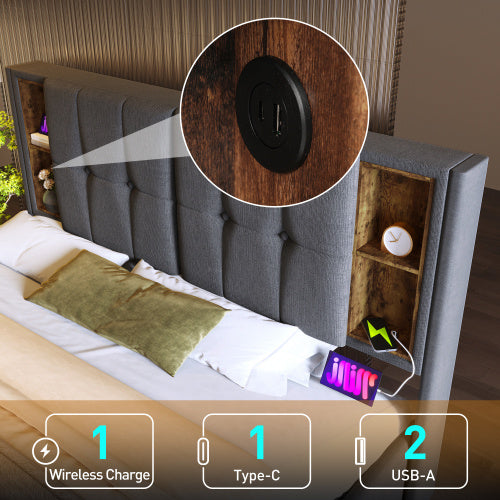 Natural Linen Bed Frame With USB Charge Port 180x200 cm