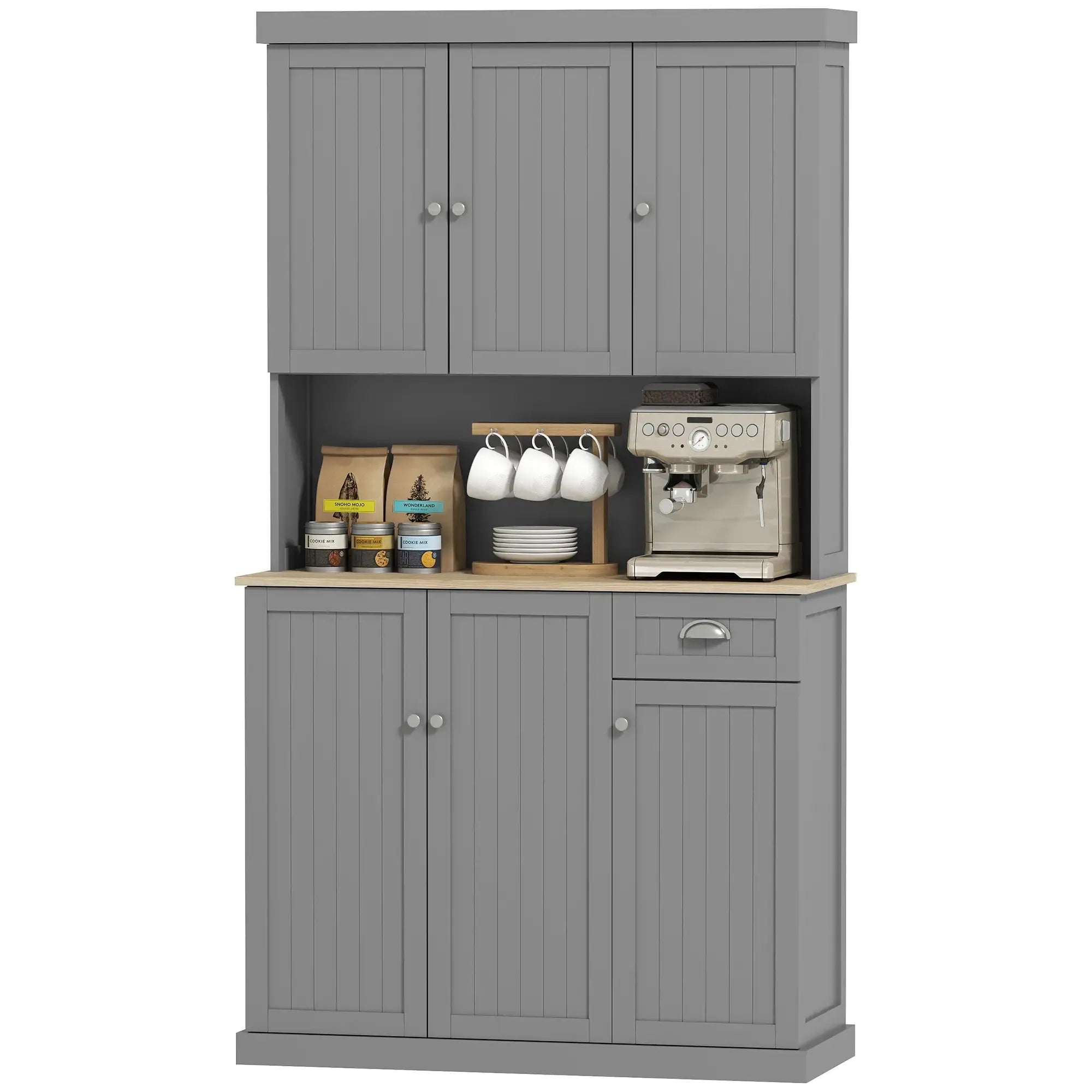 Anthony & Home modern farmhouse kitchen buffet with matte finish, microwave niche, and cupboard storage in a stylish design.