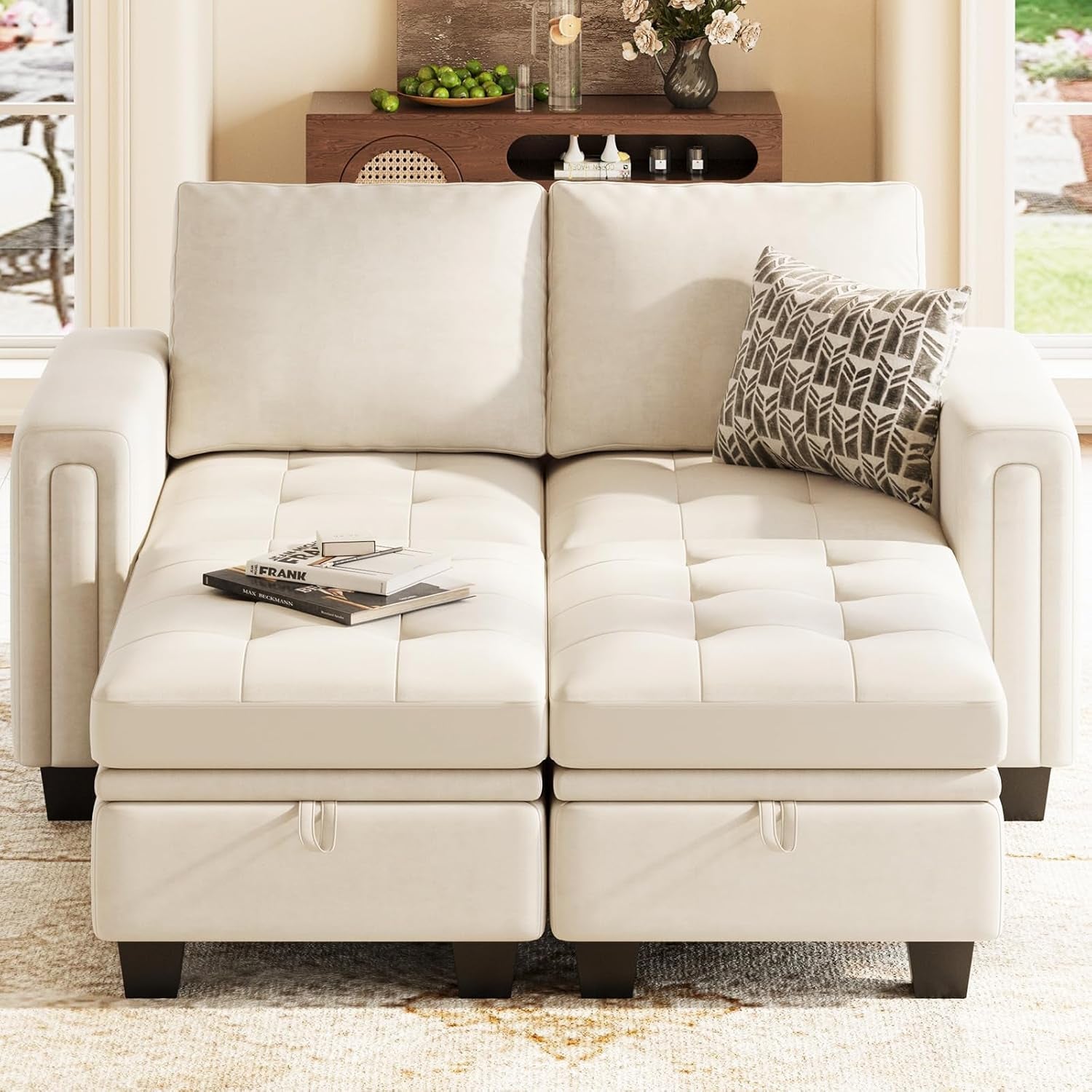 Velvet Collection modular sofa with hidden storage by ShipItFurniture, featuring plush velvet upholstery and versatile seating arrangement.