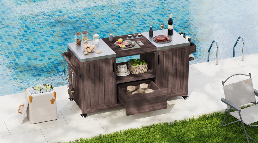 Anthony & Home Atelier Edition outdoor kitchen island with solid wood construction designed for Kamado grills.