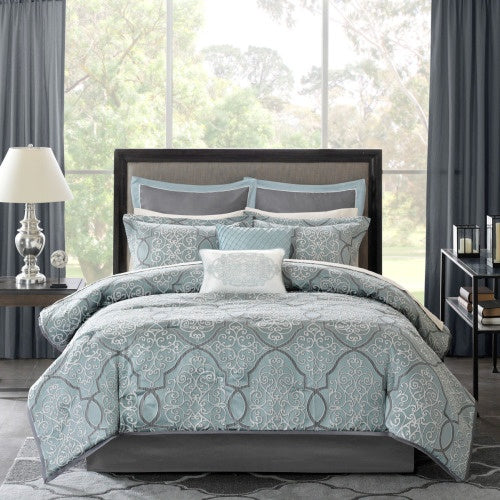 Blue Queen 12 Piece Comforter Set With Cotton Bed Sheets