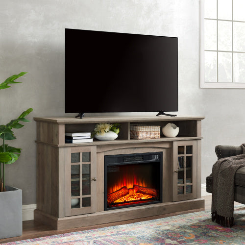 Classic Gray TV Media Stand With 23 Inch Fireplace Inset