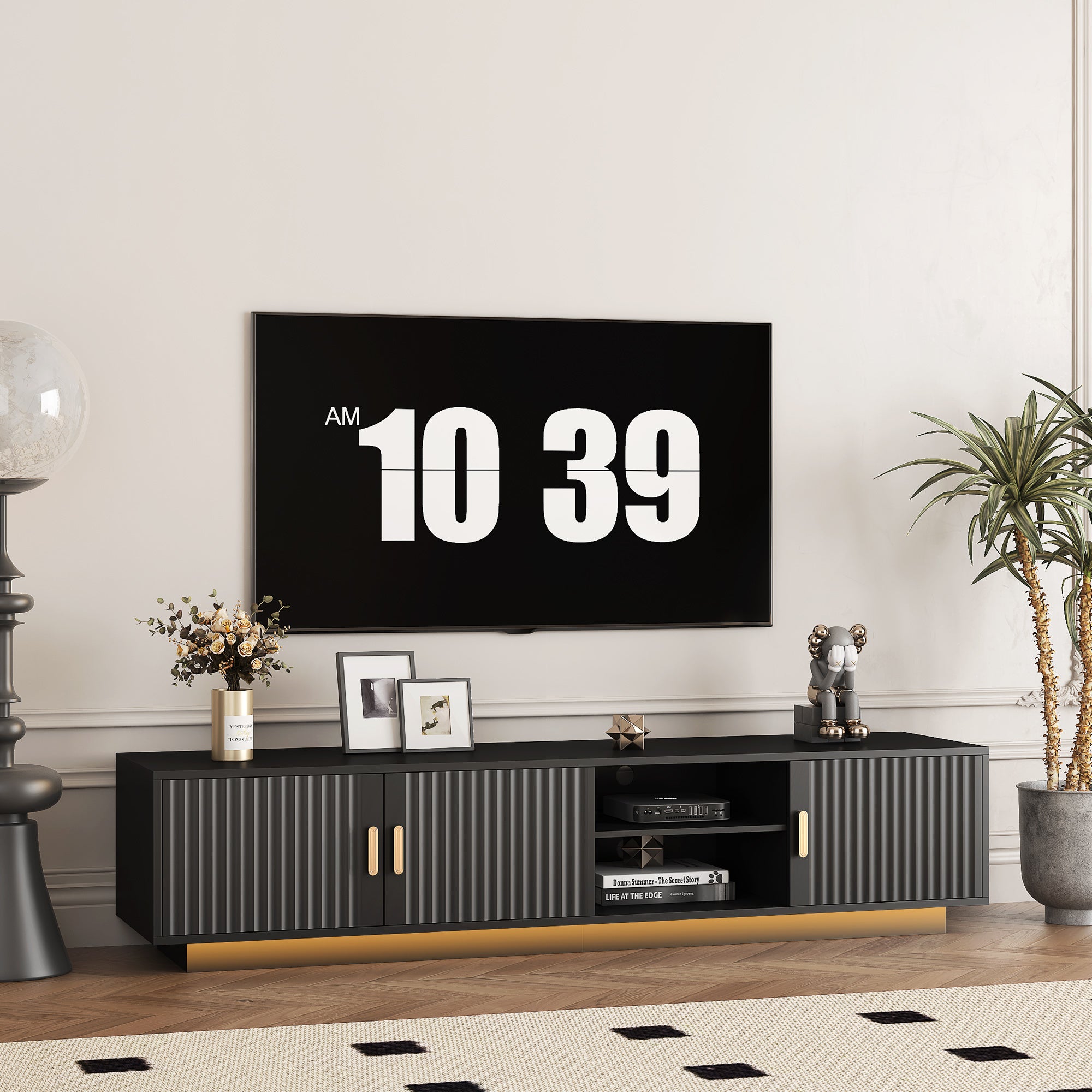 Mid Century Modern LED TV Stand for 80 Inch TV Storage