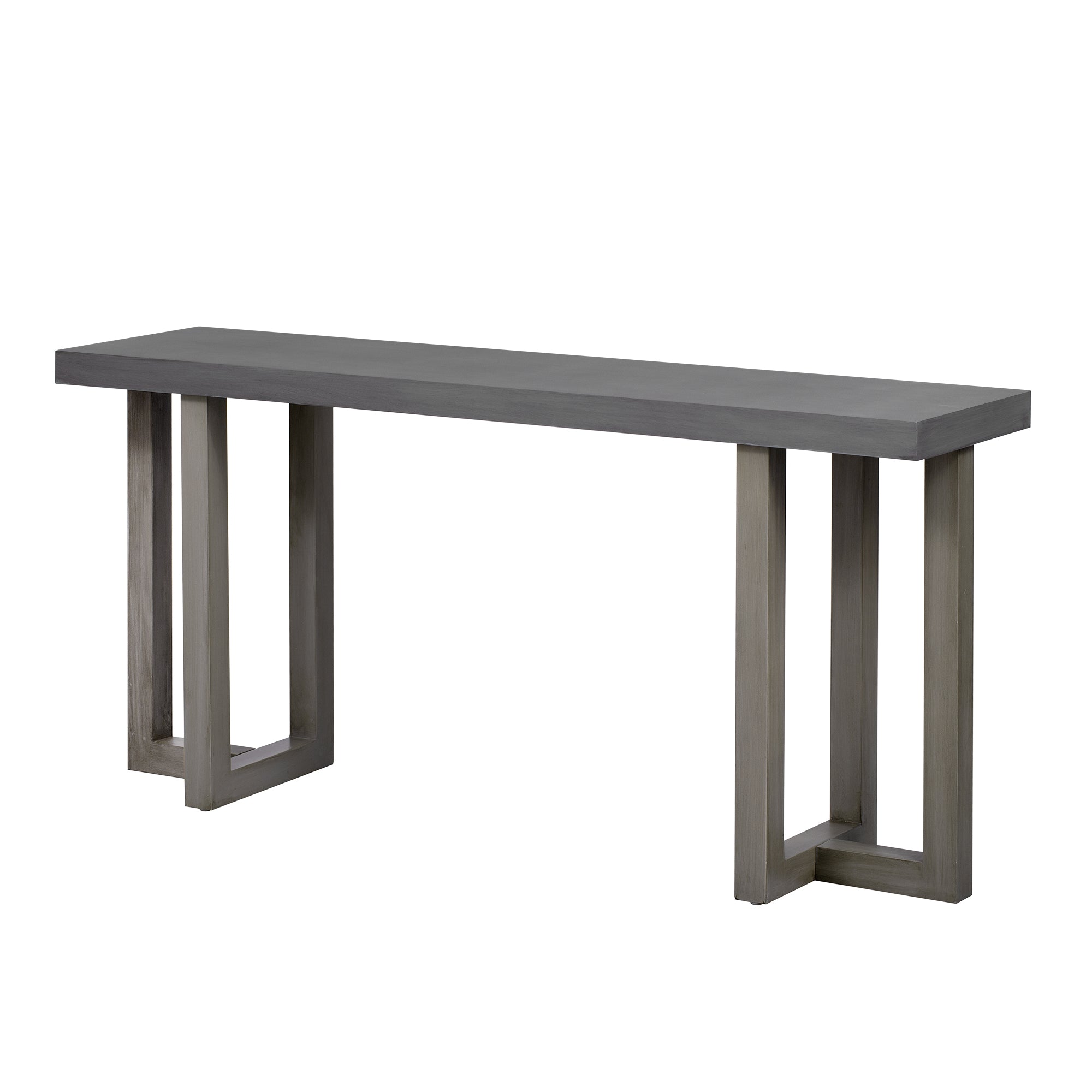 Dark gray U Style geometric console table with pine legs from Anthony & Home's limited edition collection, showcasing modern design.