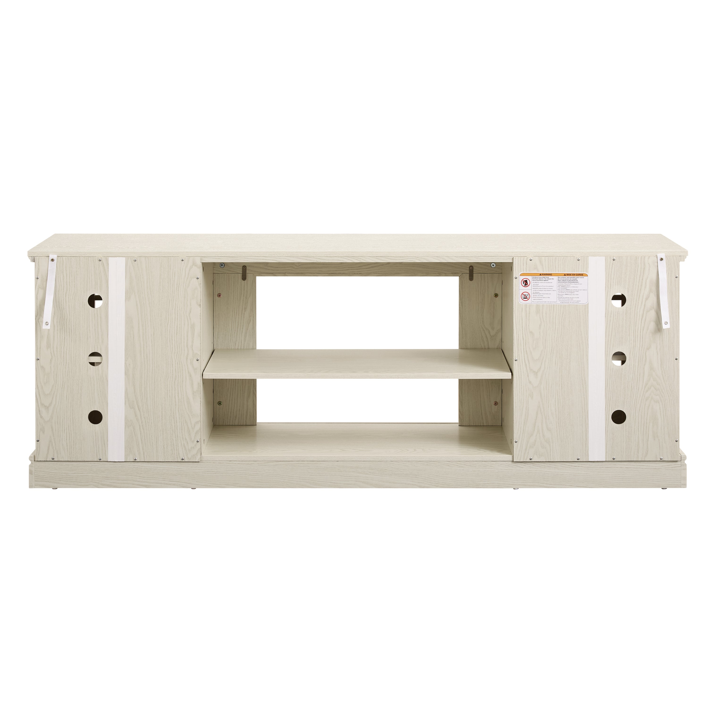 Anthony & Home Atelier white faux stone 70-inch TV stand with two doors, modern furniture for living room decor.