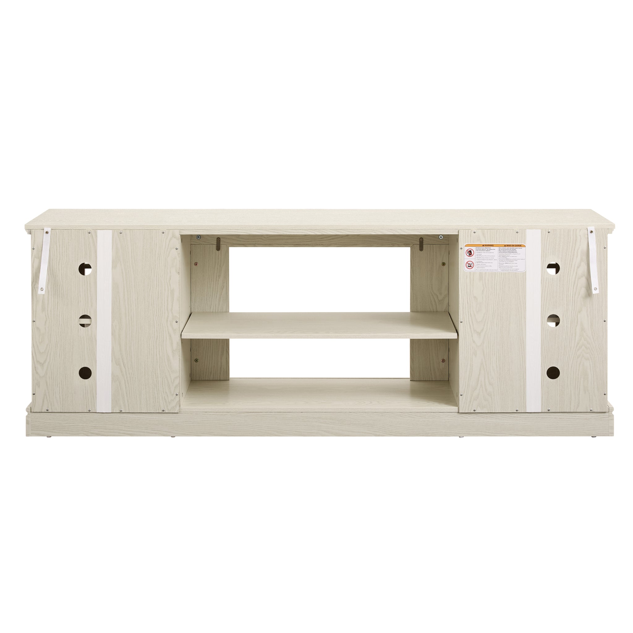 Anthony & Home Atelier white faux stone 70-inch TV stand with two doors, modern furniture for living room decor.