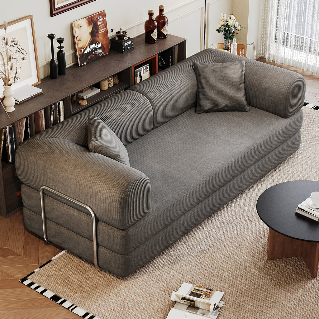 Modular sofa bed from Anthony & Home Atelier Collection featuring neutral fabric upholstery and adjustable sections.