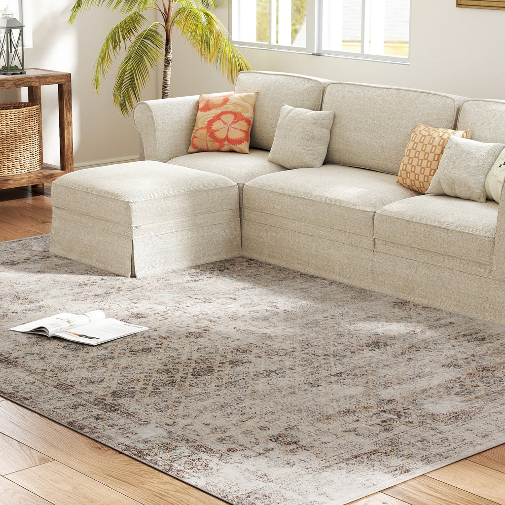 8x10 Light Mixed Brown Machine Washable Area Rug Non Slip
