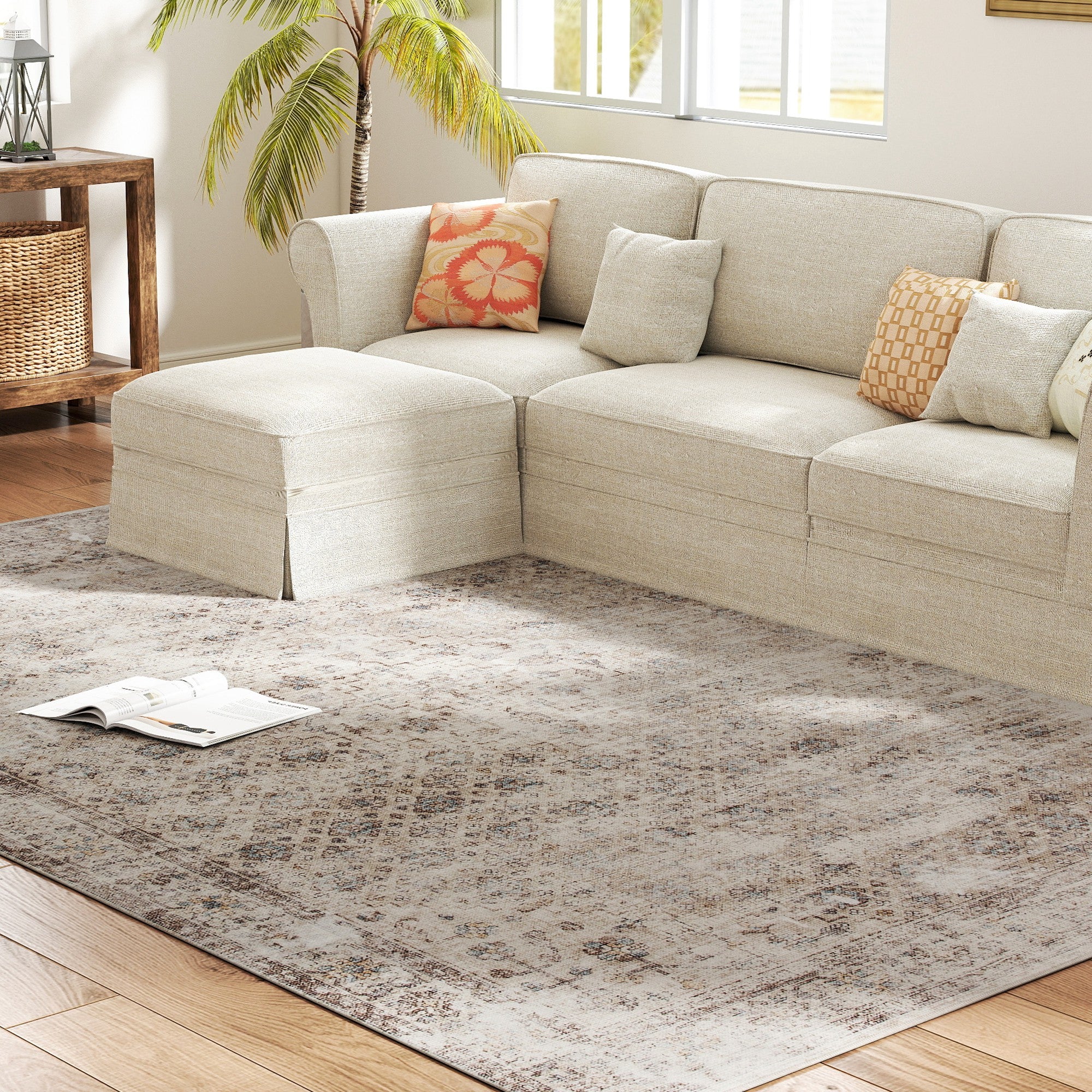 8x10 Light Mixed Brown Machine Washable Area Rug Non Slip