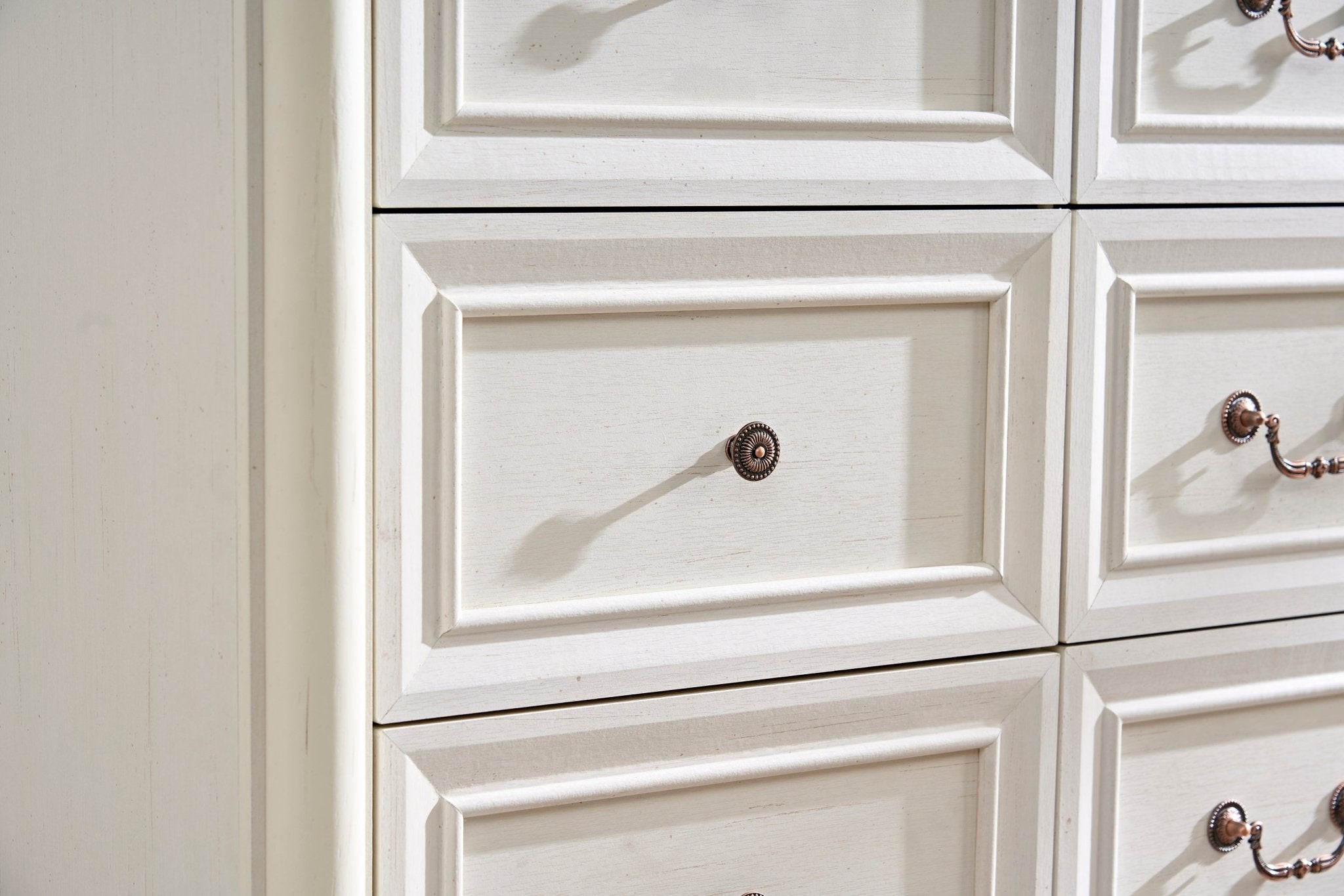 Walnut finish six-drawer dresser from Anthony & Home Heritage Collection, showcasing bedroom furniture with a timeless design.