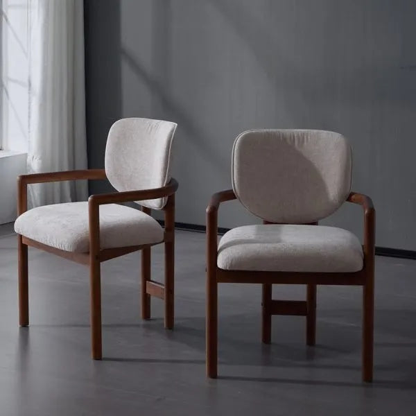 Dining Chairs Set Of 2 Rubber Wood Arm Chairs Beige Fabric