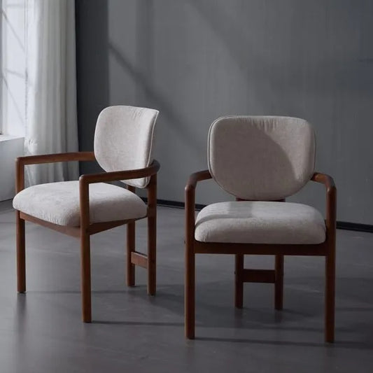 Dining Chairs Set Of 2 Rubber Wood Arm Chairs Beige Fabric