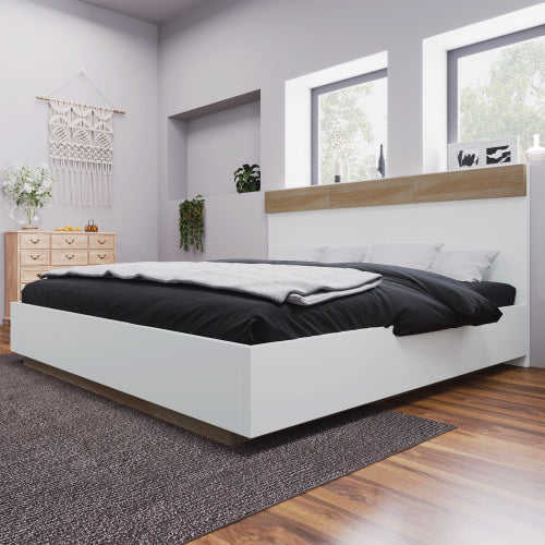 Floating Bed With Timber Slatted Frame Headboard 140x200