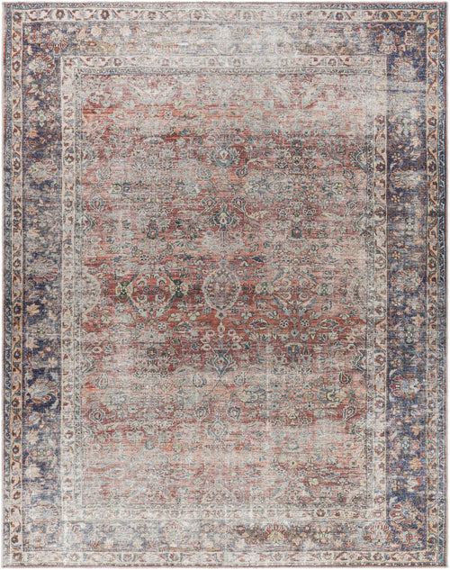 Rustic Anahawan Rust distressed washable area rug by Hauteloom, featuring a heritage-inspired design and textured distressed finish.