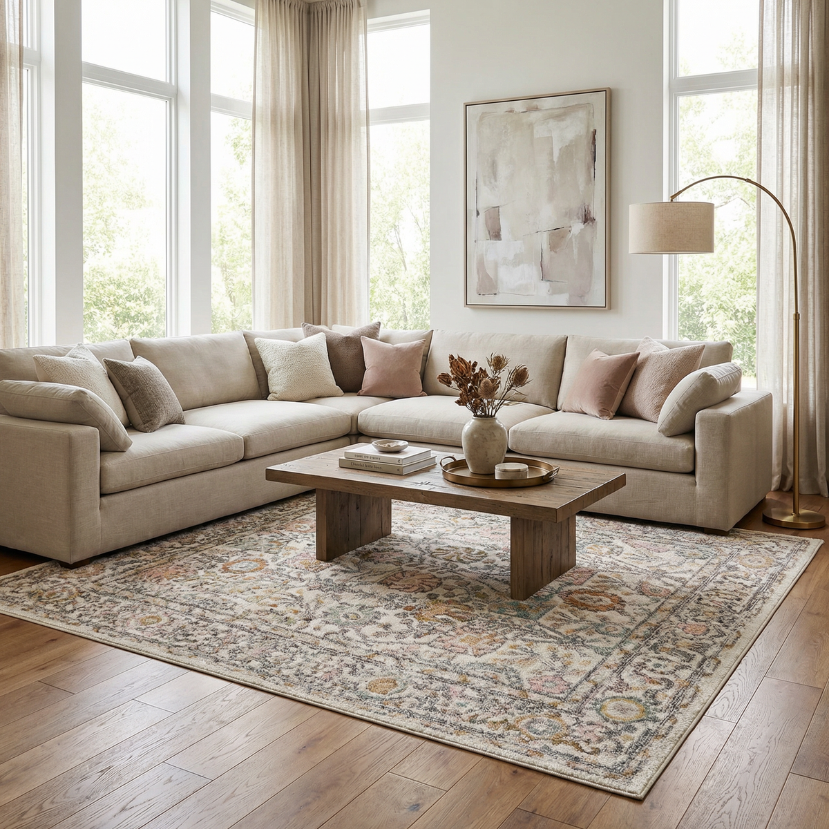 Herstmonceux Area Rug by Boutique Rugs featuring a detailed, colorful floral pattern on a neutral background.
