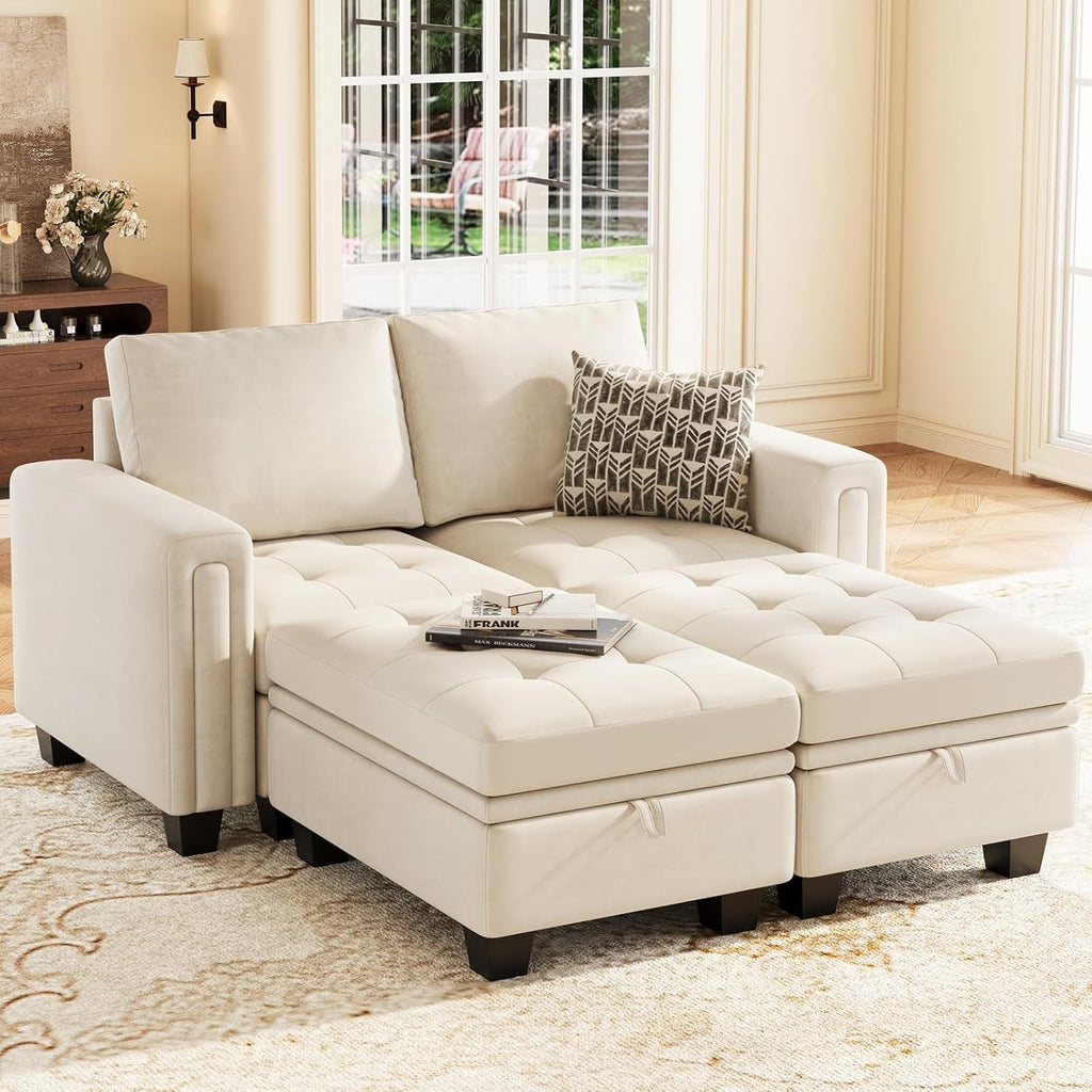 Velvet Collection modular sofa with hidden storage from ShipItFurniture, featuring plush velvet upholstery and versatile seating arrangement.