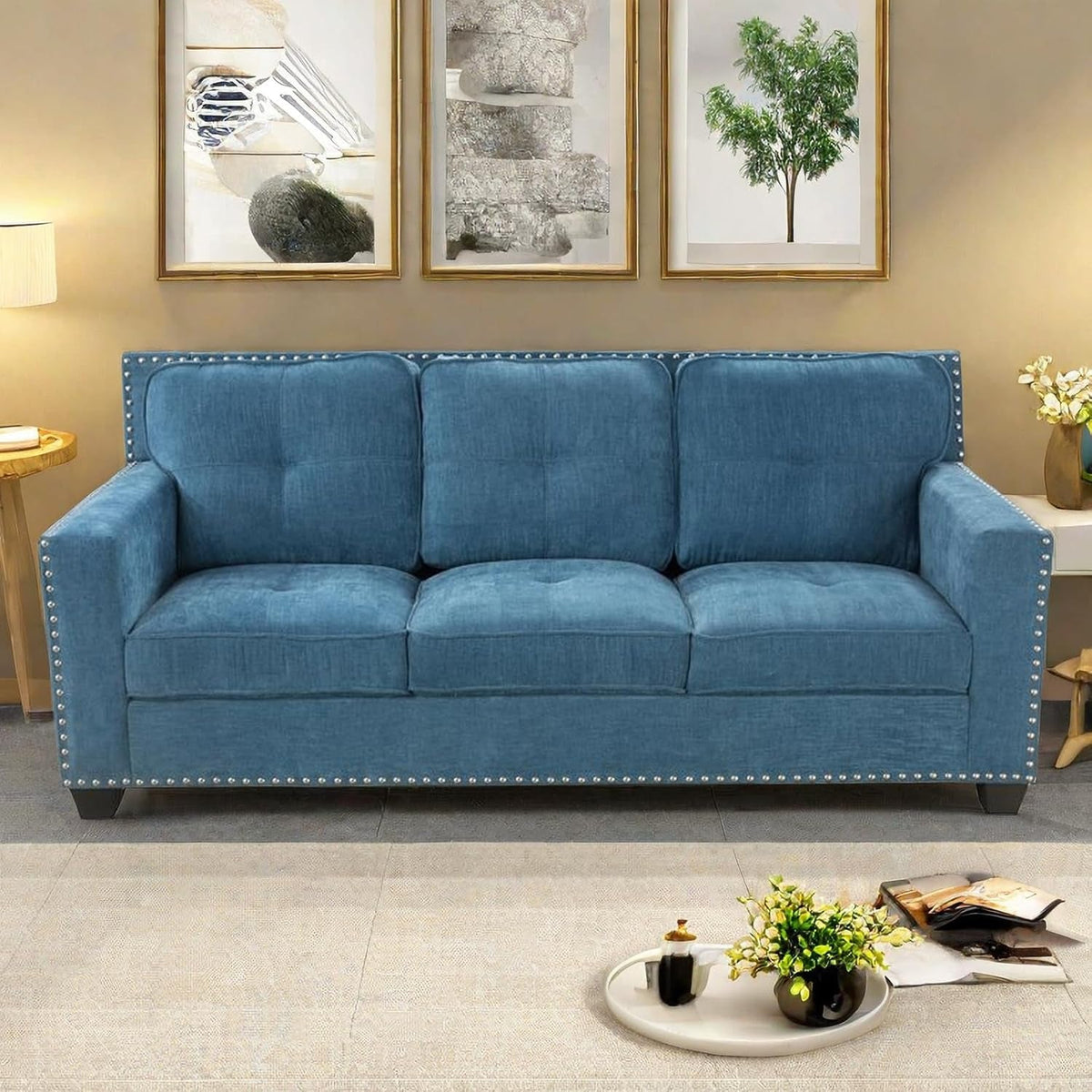 Limited edition three-seater button-tufted sofa by ShipItFurniture, showcasing plush upholstery and stylish seating design.