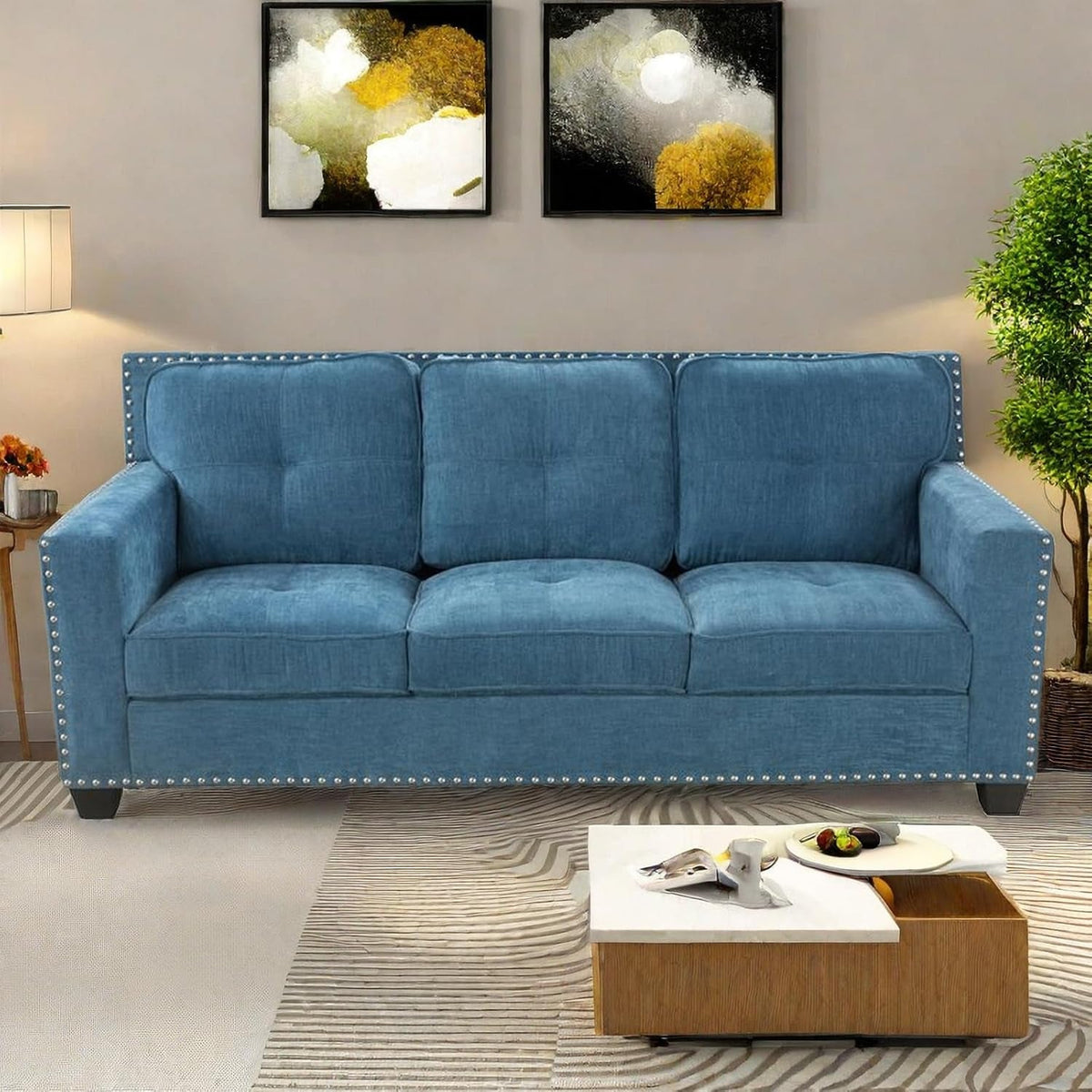 Limited edition three-seater sofa by ShipItFurniture with button-tufted fabric and modern seating design.