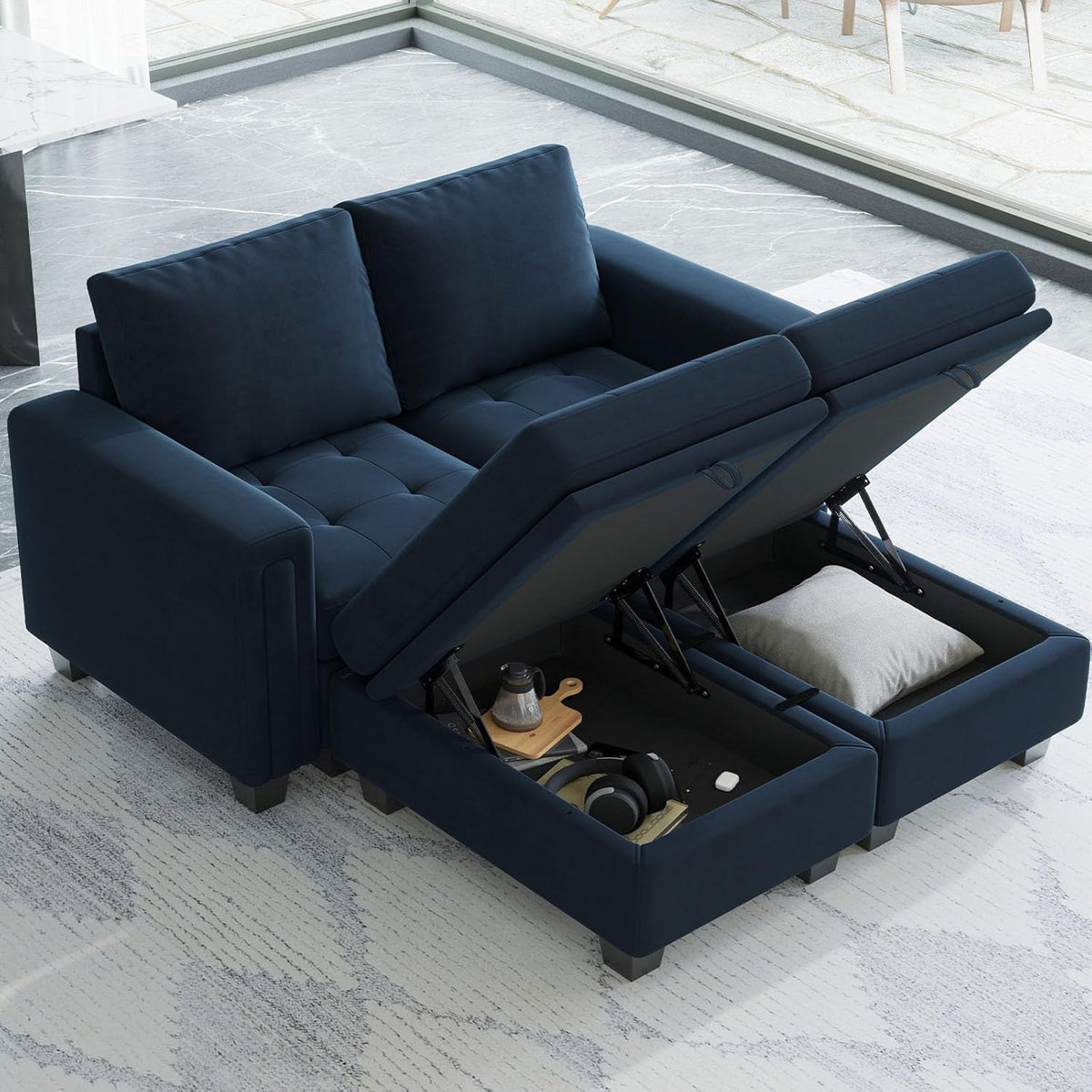 Velvet modular sectional sofa by ShipItFurniture, showcasing plush fabric, multiple seating sections, and a modern design.