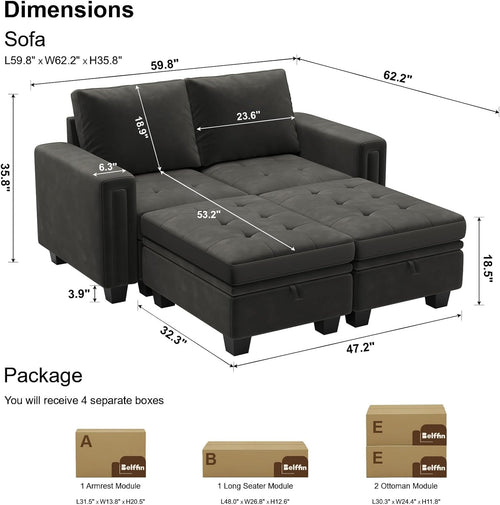 Velvet Collection modular sectional sofa with hidden storage from ShipItFurniture, featuring plush velvet upholstery and modern design.