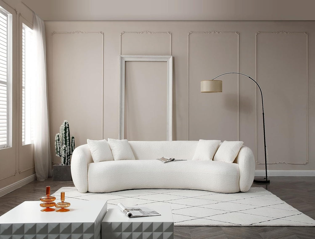 Curved teddy fleece sofa set in mid-century style with plush seating and rounded design, by ShipItFurniture.