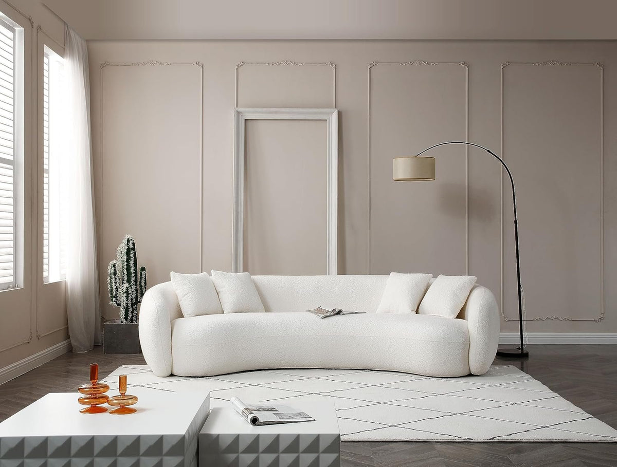 Curved teddy fleece sofa set in mid-century style with plush seating and rounded design, by ShipItFurniture.