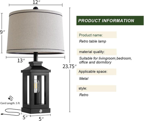 Pair of ShipItFurniture Signature Matte Black Retro Farmhouse Table Lamps with cylindrical shades on a wooden surface.
