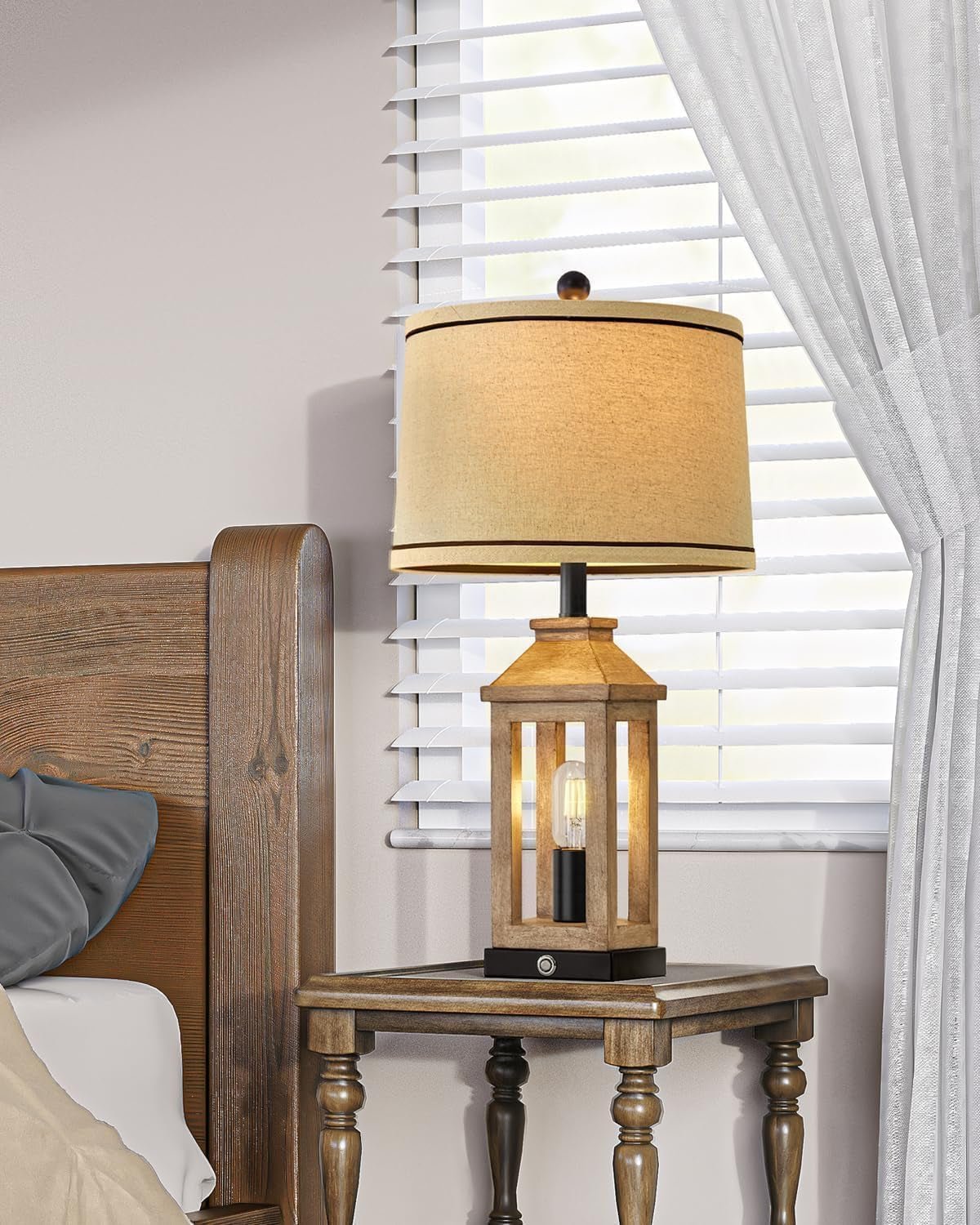 Set of two ShipItFurniture Heritage Farmhouse table lamps with distressed vintage patina, dual USB ports, and dimmable lighting.