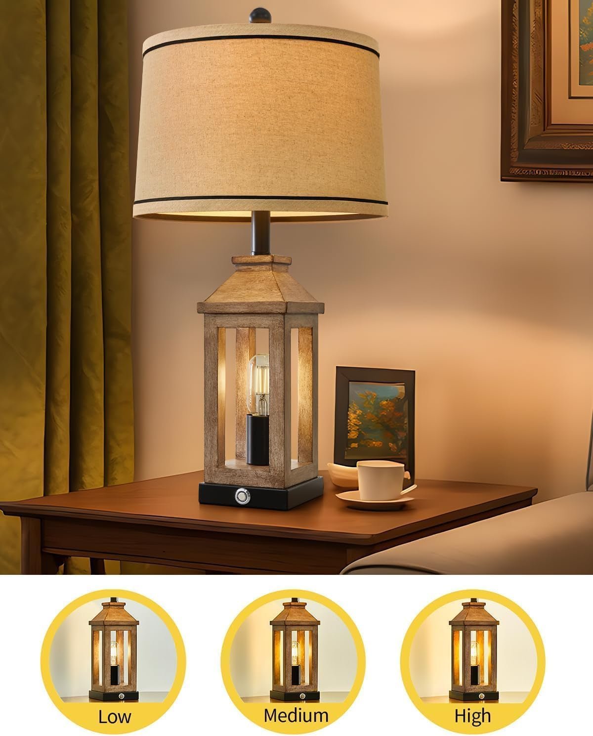 Set of two ShipItFurniture Heritage Farmhouse table lamps with distressed vintage patina, dual USB ports, and dimmable lighting.